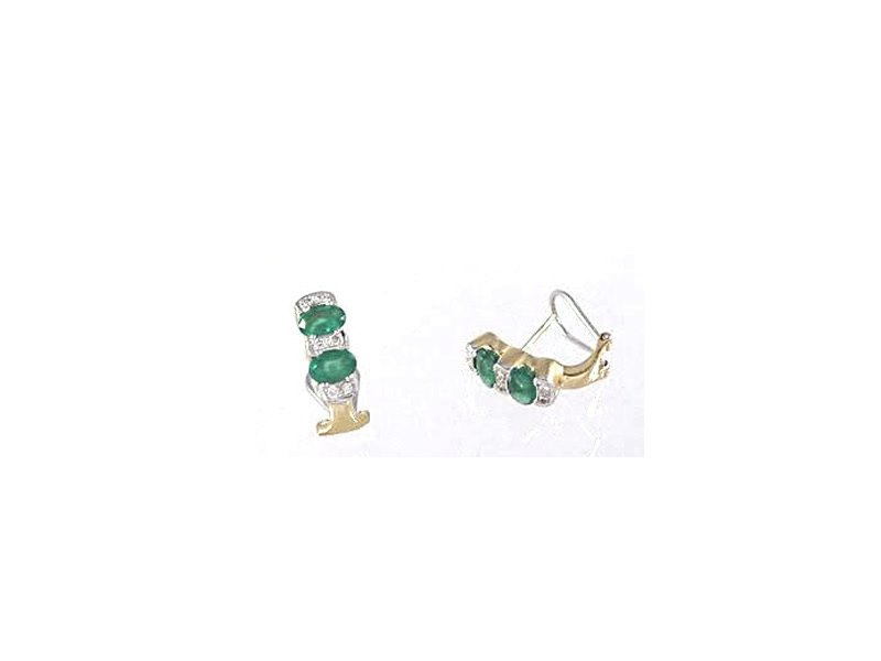 18CT YELLOW AND WHITE GOLD, EMERALD & DIAMOND CLIP EARRINGS. 0.24CTS DIA.TOTAL